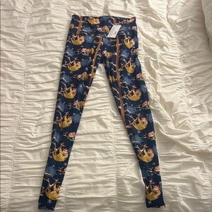 Women's Winter Sloth Print Leggings - Blue